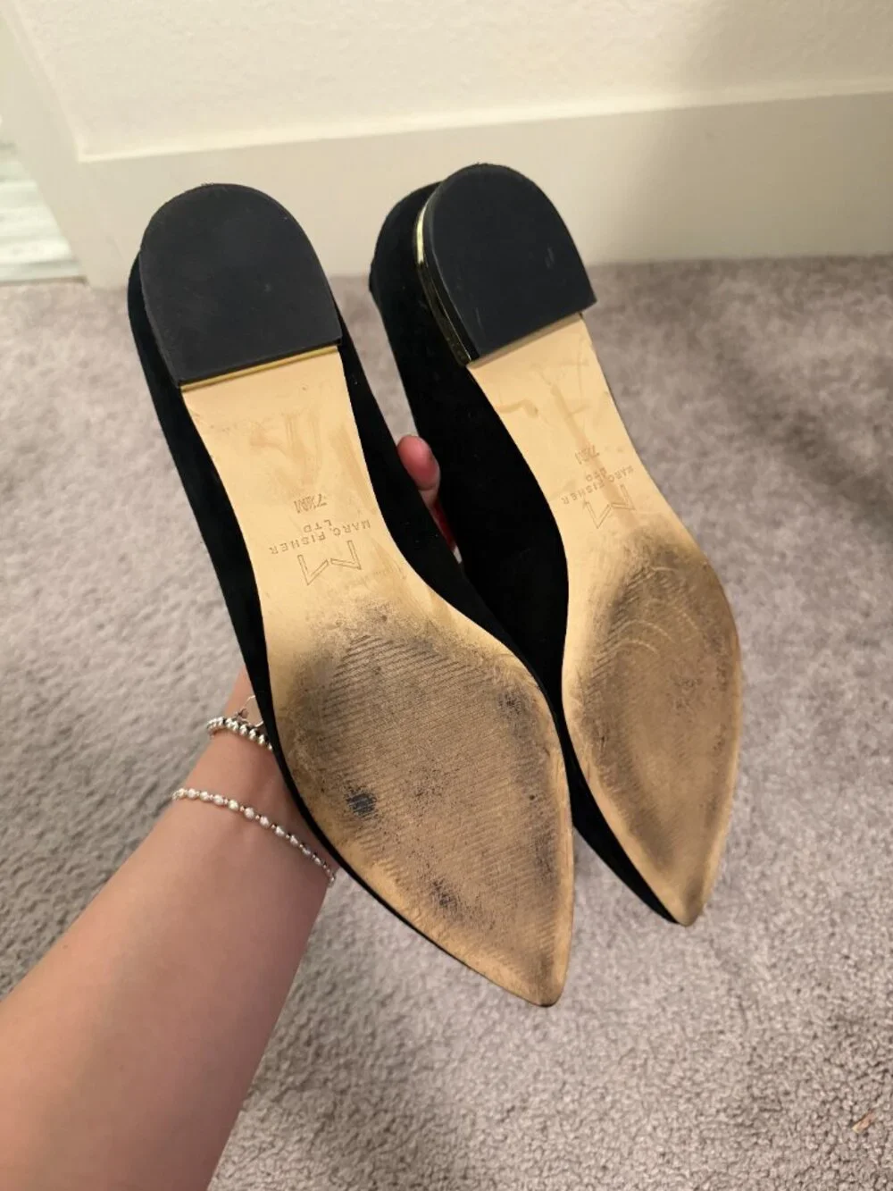Marc Fisher Black Suede Pointed Toe Flats Women's Dress Shoes